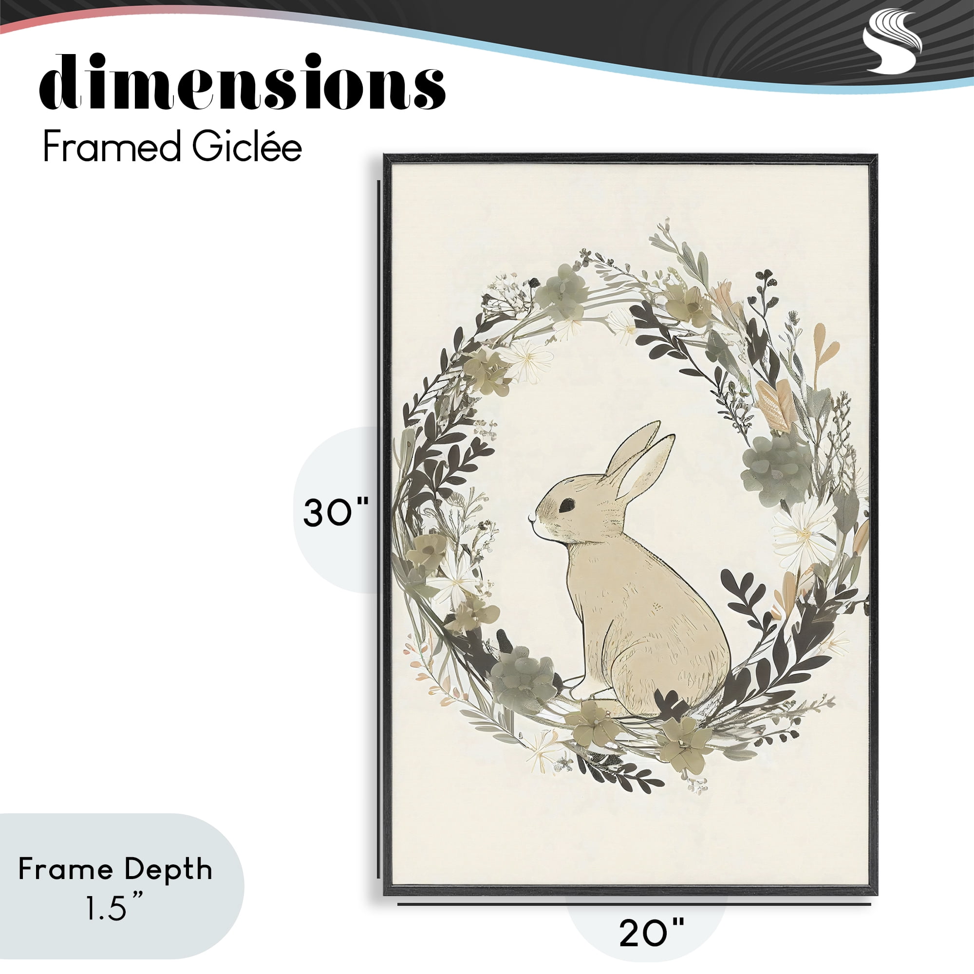 Stupell Industries Pastoral Bunny Wreath Black Framed Giclee Art, design by Creative Studio