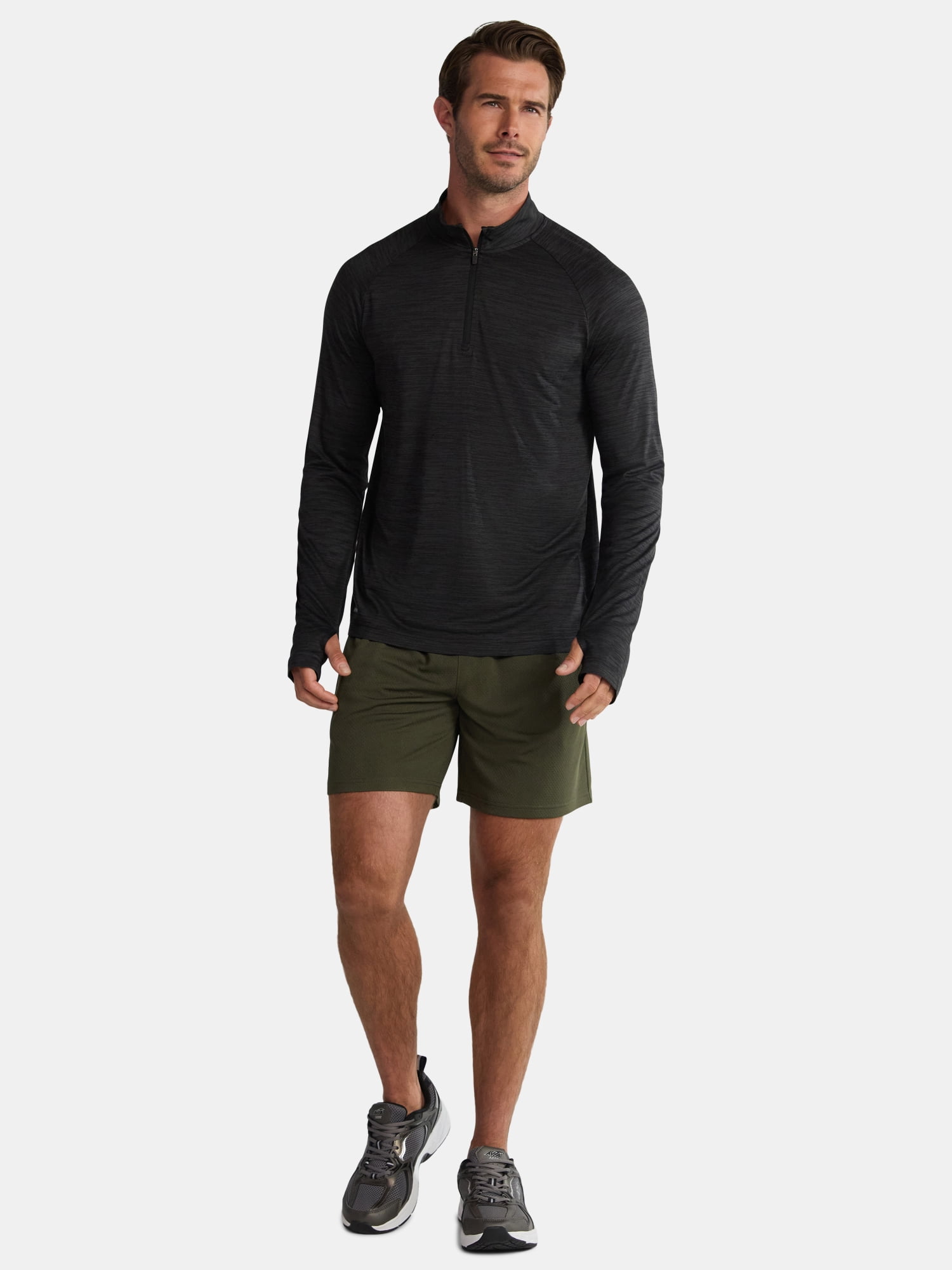 Athletic Works Men's & Big Men's Space Dye Jersey Quarter Zip Long Sleeve Shirt, Sizes S-3XL