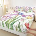 thumbnail image 3 of Manfei Colorful Cartoon Floral Queen Sheet Sets,Rustic Flower Flat Sheet,Green Purple White Queen Fitted Sheet For Children,Super Cozy Room Decor,4 Pieces, 3 of 7