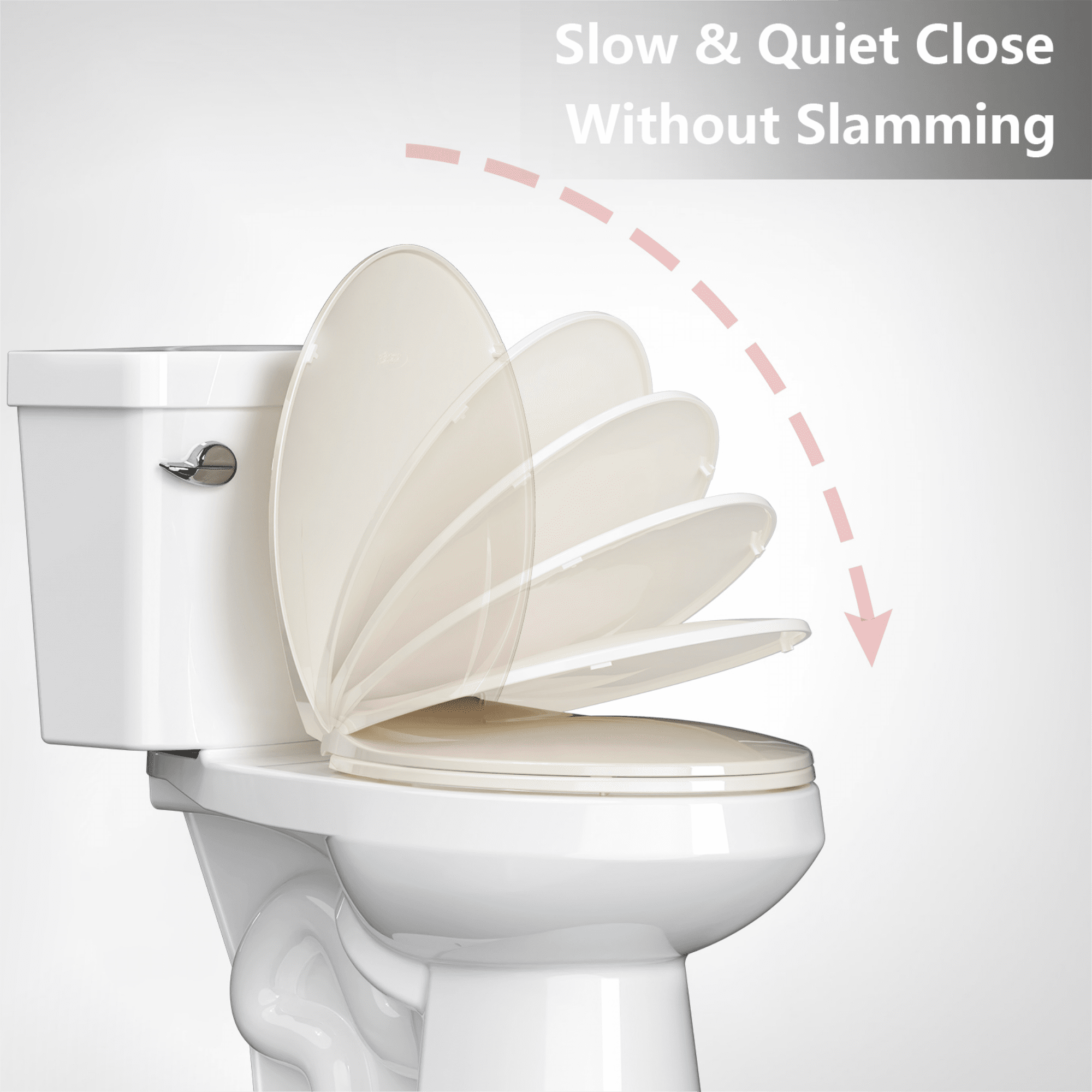 Elongated Toilet Seat, Slow Close Toilet Cover Seat for Easy Clean and Stain-Resistant, Plastic Toilet Seat with Cover, Quick-Release Hinges and Quick-Attach Hardware, Almond