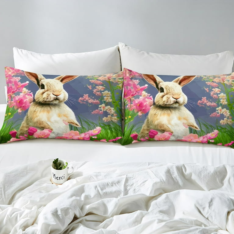 Cute White Bunny Lavender Bedding, Duvet Cover Set & Pillowcase, Zippe