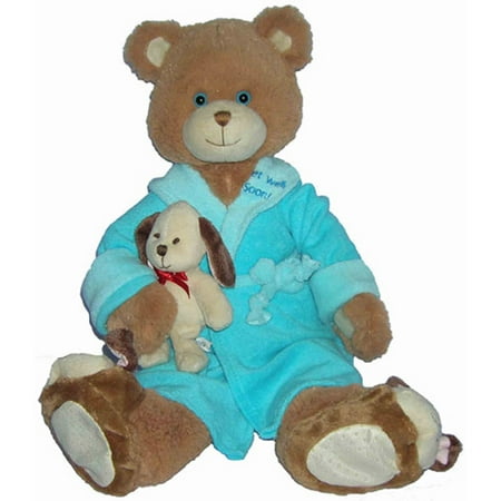 First & Main Plush Stuffed Blue on Brown Bear, 10" Sitting Position