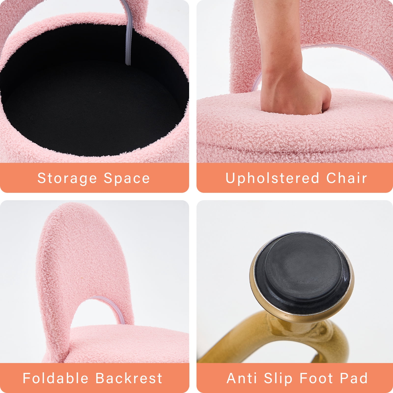 Casa Pura Furniture Teddy Velvet Storage Ottoman with Folding Back, Pink