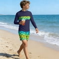 thumbnail image 7 of Nilvkv Boys Swim Set,Boys Bathing Suit,Long Sleeve Hawaiian Print Fast Dry Rash Guard Set Surfing Summer Beach Blue 13-14 Years, 7 of 7