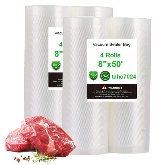 4 Roll Giant 8" x 50' Vacuum Sealer Bags 4mil Thick Food Saver Storage Seal Bags, BPA-Free Plastic