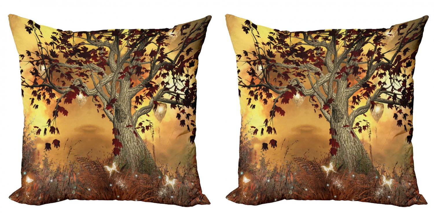 Tree Throw Pillow Cushion Cover Pack of 2, Lonely Tree Themed