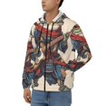 thumbnail image 3 of Wukai Samurai Frog Guitar Print Men's Zip-Up Hoodie,Fleece Full-Zip Hoodie for Men, Hooded Sweatshirt-Small, 3 of 5