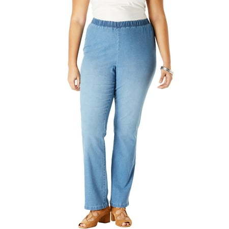 Roaman's Plus Size Petite Bootcut Pull-On Stretch Jean