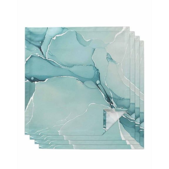 Turquoise Cloth Napkins Set of 4, Modern Marble Ink Painting Abstract Art Washable Reusable Dinner Cocktail Napkin for Kitchen Party Wedding Banquet Holiday Baby Shower Table Decor