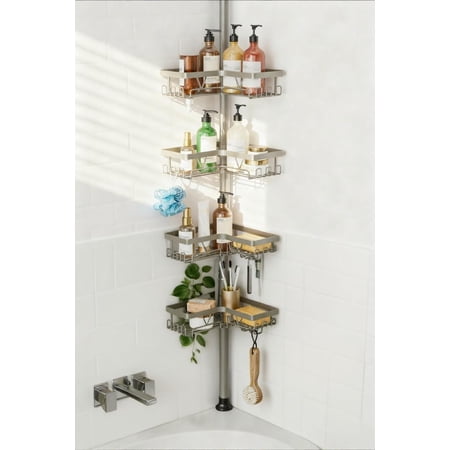 Shower Tension Pole 4-tier Rustproof Adjustable Corner Bathroom Organizer For Renters 25-114.2 Inch No Drill Space-saving Storage Rack Gray Shower Tension Pole 4-tier Rustproof Adjustable Corner Bathroom Organizer For Renters 25-114.2 Inch No Drill Space-saving Storage Rack Gray