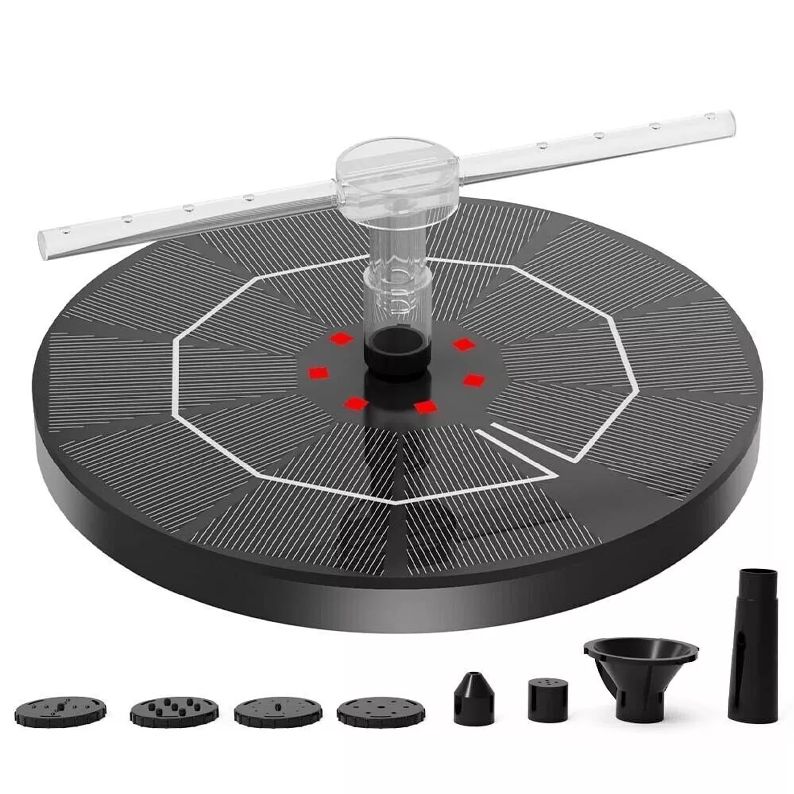 Soapow 8 LED Solar Fountain Pump, Bird Bath Fountains with Colorful Lights, 7 Nozzle and Fixer, Floating Rotating Water Fountain for Fish Tank, Garden, Pond, Outdoor, Swimming Pool and Aquarium
