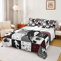 Feelyou Teens Football Athlete Twin Sheet Sets, Modern Soccer Game Twin Fitted Sheet, Fashion Patchwork Plaid Flat Sheet, Ultra Soft Bedroom Decor, 3pcs