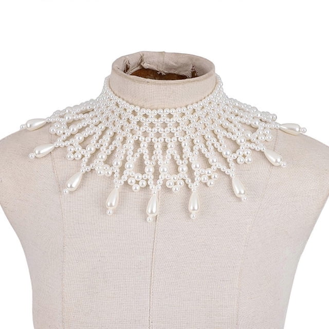 Elegant Handmade Layered Pearls Shoulder Necklace Choker for Women Weddings Party Beaded Body Jewelry Shawl Collar