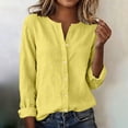 thumbnail image 2 of Luriav Tops for Women Lightweight Rolled Sleeve T Shirts Button Down Henley Shirts Loose Casual Clothes for Daily Wear(Yellow,X-Large), 2 of 7