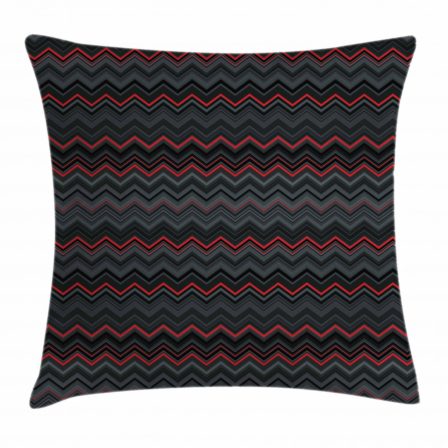 Red and Black Throw Pillow Cushion Cover, Zigzag Chevron Design with