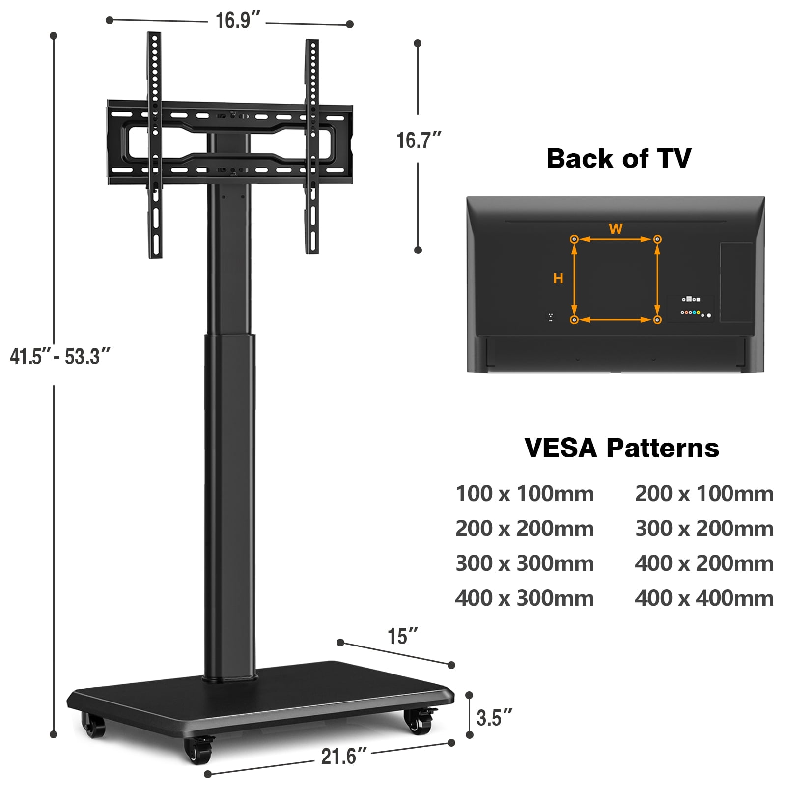 RTVR Rolling TV Stand for 32 to 70 Inch TVs,9 Levels of Height & ±30° Swivel Adjustable Mobile TV Stand for Bedroom, Corner, Small Dorm, Modern Portable Corner TV Stand with Upgraded Wheels,Black