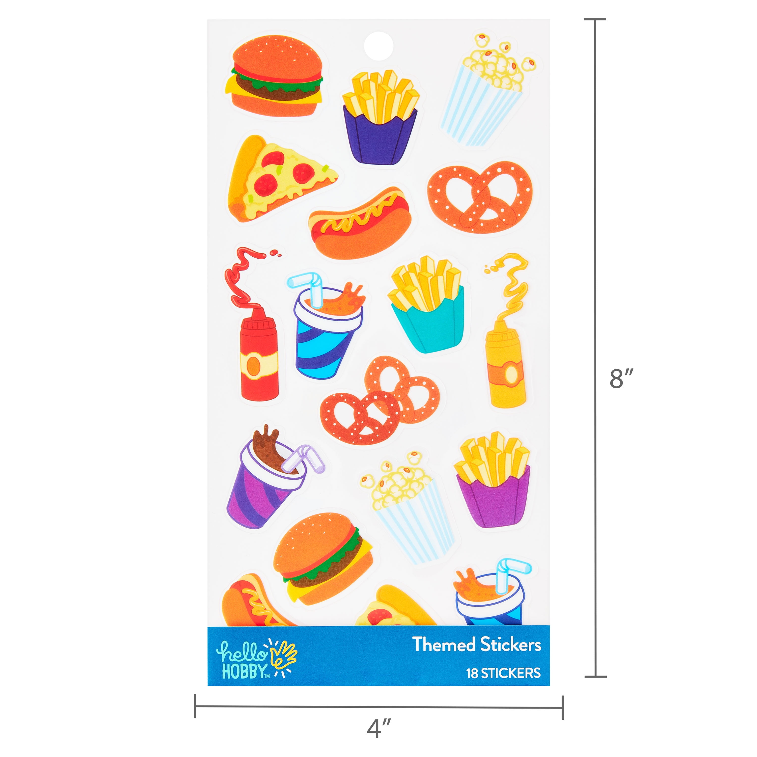 Hello Hobby Fast Food Themed Stickers – Multicolor, 18 Count