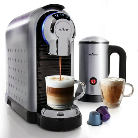 NutriChef PKNESPRESO70 - Espresso Machine & Milk Frother - Automatic Capsule Espresso Maker with Hot & Cold Milk (Best Capsule Espresso Machine)