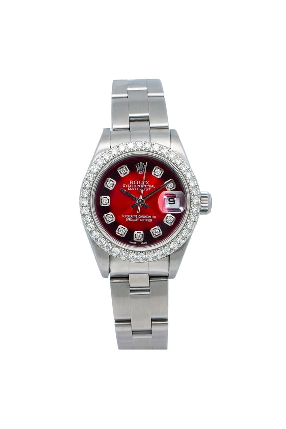 Pre-Owned Rolex Datejust 26MM Red Diamond Dial Stainless Steel Oyster Bracelet