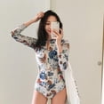 thumbnail image 5 of Women One Piece Swimsuit Athletic Tummy Control Zipper Swimwear Long Sleeve Bathing Suits, 5 of 10