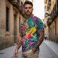 thumbnail image 4 of Pzuqiu Colorful Palm Leaf Couple Matching Outfit Golf Shirts for Men Short Sleeve Dry Fit Print Tops and Womens Zipper Shirt Golf Shirts for Women Collared Sleeveless Sports Shirts, 4 of 8