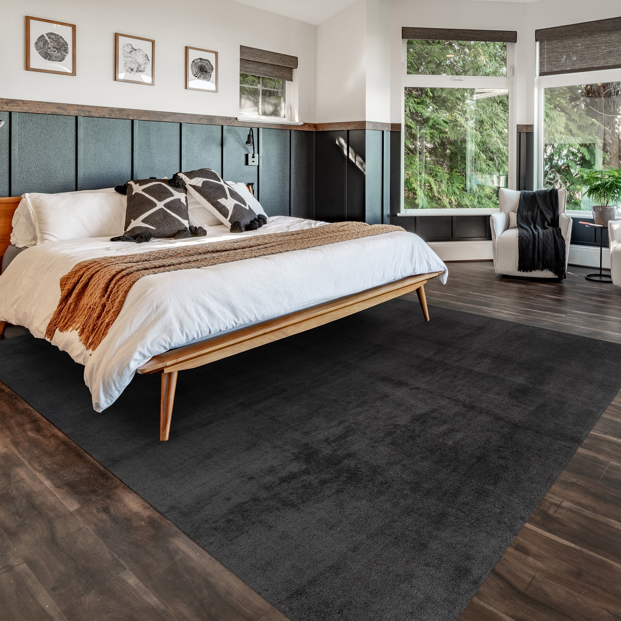Cadence Tonee Shag Solid Color Charcoal Area Rug, 6x9