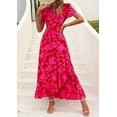 thumbnail image 3 of PRETTYGARDEN Women's Summer Wrap Maxi Dress Casual Boho Floral V Neck Short Sleeve Ruffle Hem Split Beach Long Dresses, 3 of 8