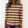 thumbnail image 4 of JULMCOMO Shirts for Women Striped Crew Neck 3/4 Sleeve Trendy Loose Fit T Shirts Color Block Casual Comfy Tunic Tops Light Green L, 4 of 6