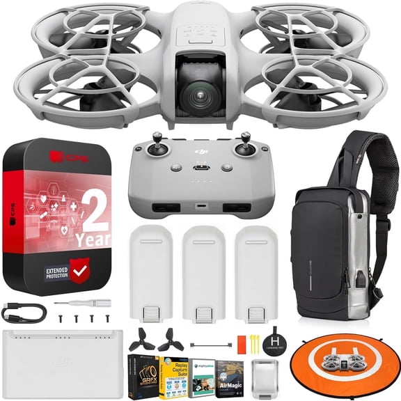 DJI Neo Drone Fly More Combo With 3 Batteries and RC-N3 Remote Bundle with 2 YR CPS Extended Warranty, Tech Smart USA Drone Essentials Plus Software Bundle, Landing Pad & Backpack