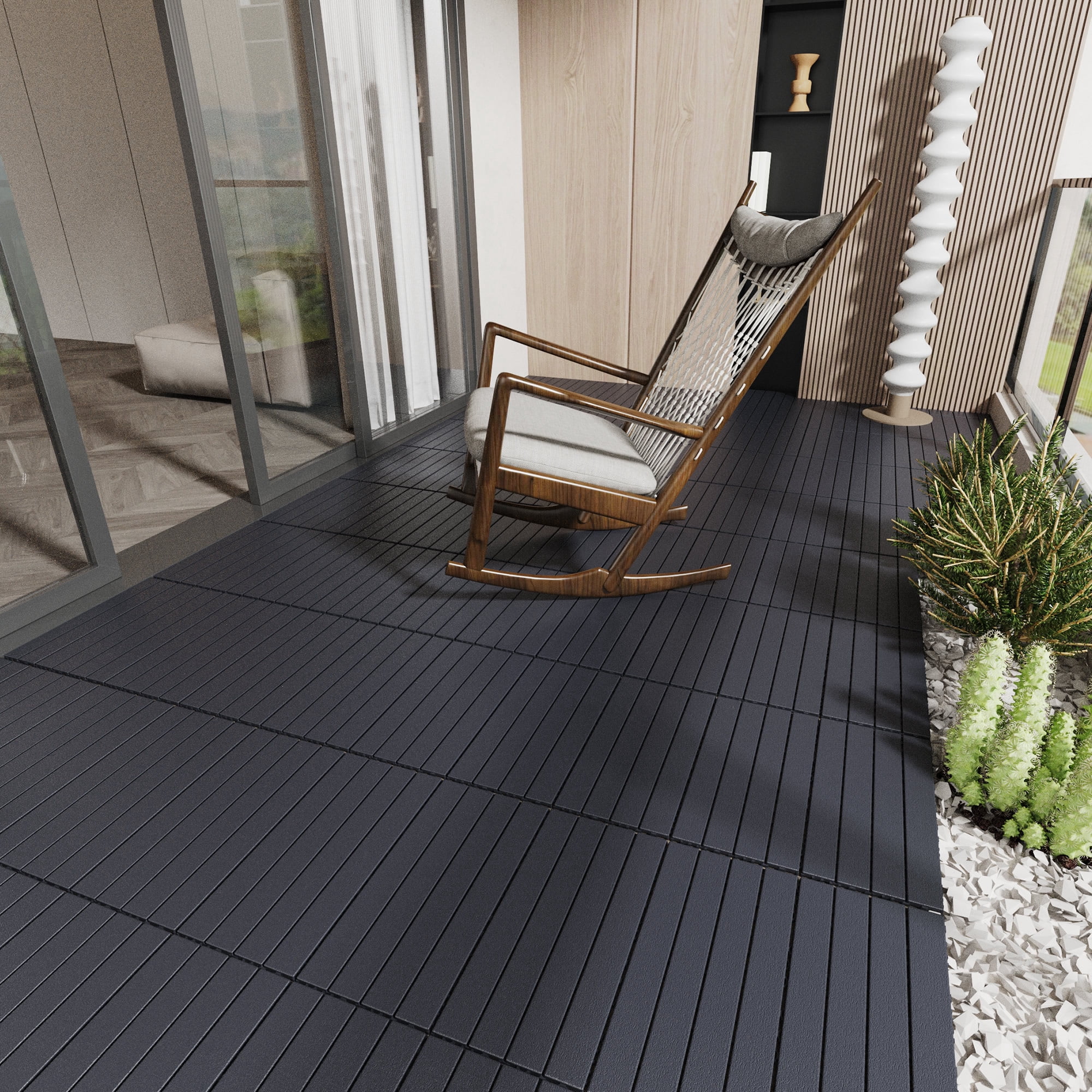 Miniyam 24 Pcs Interlocking Deck Tiles, 2FT, Polypropylene, for Outdoor Balcony Garden, Gray