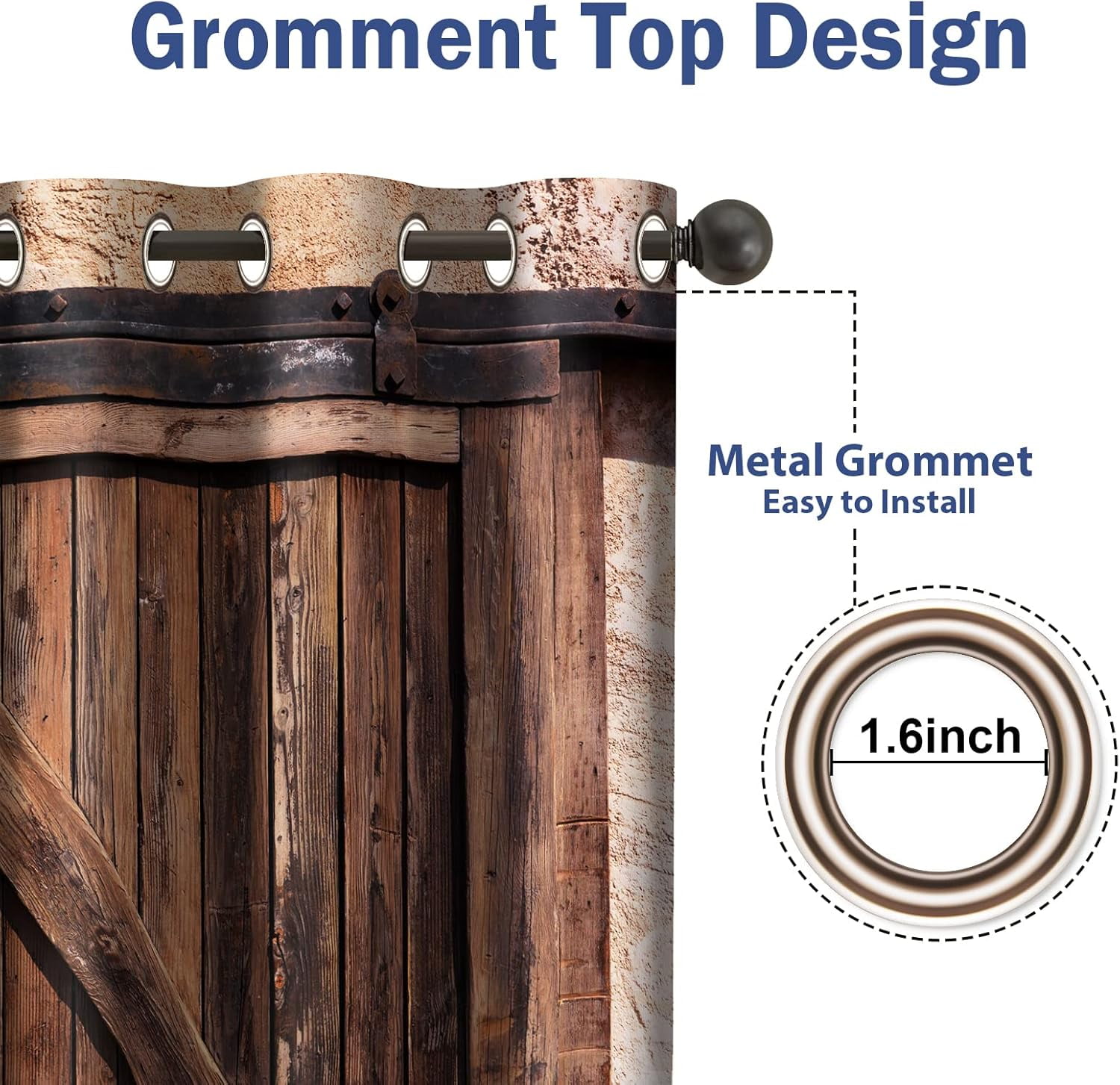 Rustic Wood Blackout Curtains Vintage Wooden Barn Door Farmhouse Home Bedroom Living Room Decor Brown Grommet Window Drapes 2 Panel Set, 52"x84"