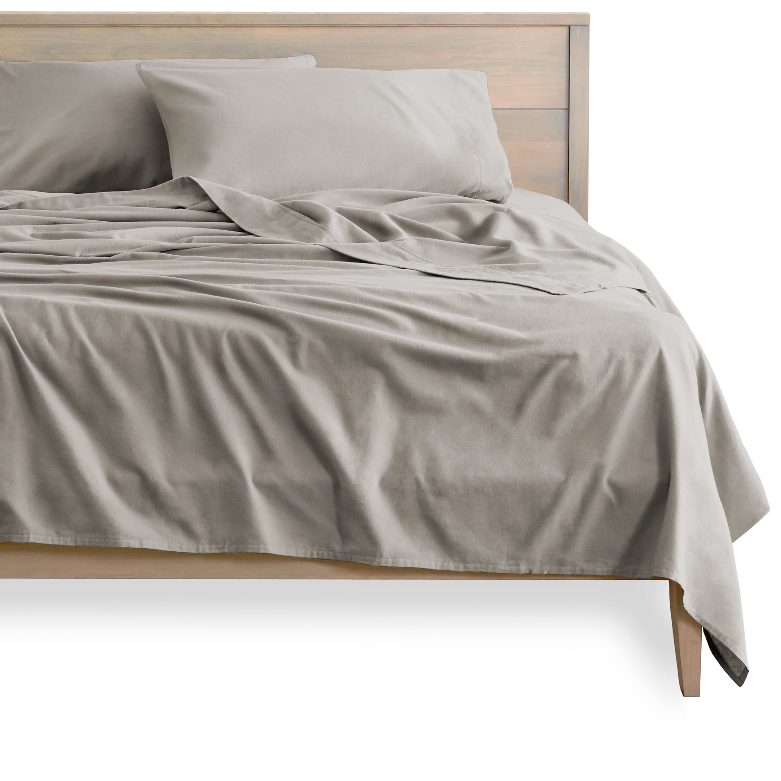 Bare Home 100% Cotton Flannel Deep Pocket 4-Piece Sheet Set with 2 Bonus Pillowcases (Queen, Light Gray)