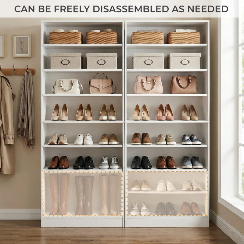 8-Tier Open Shoe Storage Cabinet, Heavy Duty Shoe Shelf Unit, Freestanding Tall Shoe Rack with Adjustable Shelves
