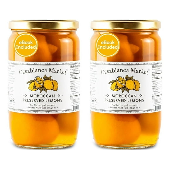 Casablanca Market Moroccan Preserved Lemons – Whole Non-GMO Preserved Lemons in Jar – Authentic Moroccan Lemons for Couscous, Tagine & Traditional Moroccan Cooking – 2 Pack, 25oz