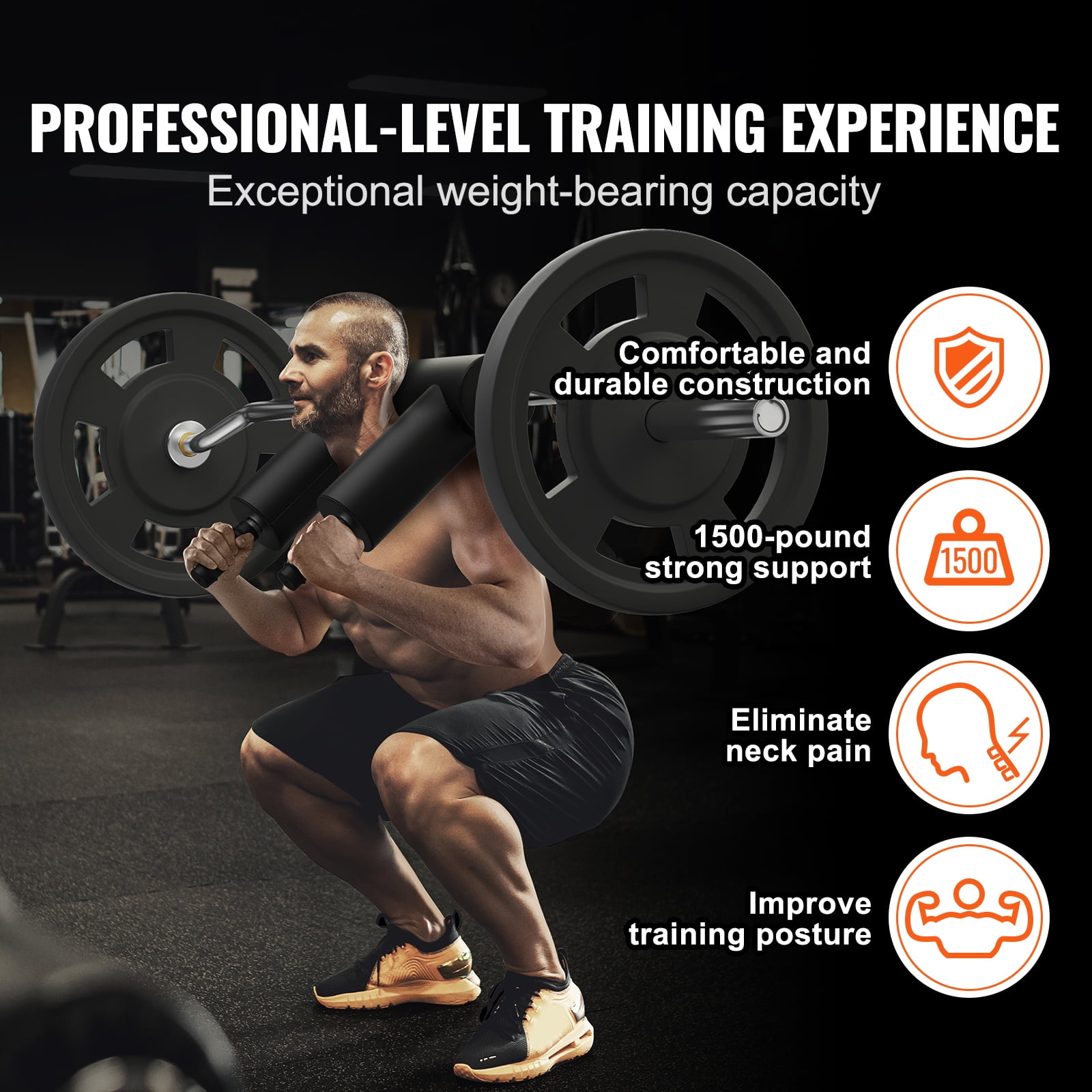 KFFKFF Secure Squat Bar, Fitness Squat Bar with 1,500 LBS Capacity, Squat Bar Accessory with Arm and Shoulder Cushions, 32mm Diameter Weightlifting Bar, Perfect for Front Squats, Lunges