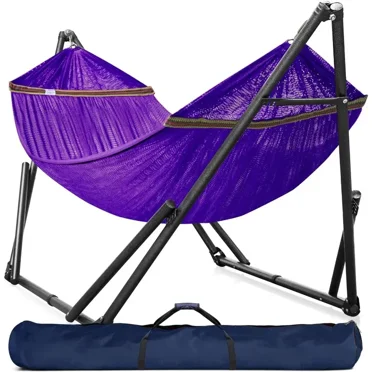 Tranquillo Double Hammock with Stand Included for 2 Persons/Foldable Hammock Stand 600 lbs Capacity Portable Case - Inhouse