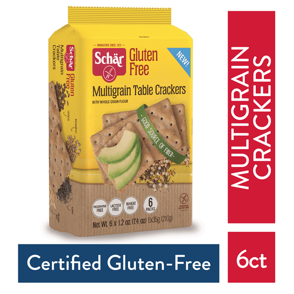 Schar Gluten Free Multigrain Table Cracker, Shelf-Stable, Foil-Sealed Bag, 7.4oz