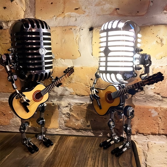 HIBIBUD Vintage Microphone Guitar Robot Table Lamp