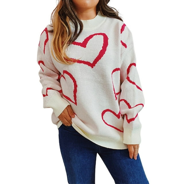 WEAIXIMIUNG Pull à Motif d'Amour pour la Saint-Valentin, Col Rond, Manches Longues, Tricoté