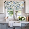 thumbnail image 2 of Blue Yellow Flower Valances for Windows Watercolor Leaf Rod Pocket Curtain Valance Window Treatment Short Curtains for Kitchen Living Room, 42"x18", 2 of 9