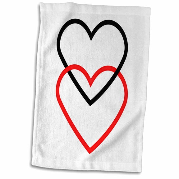 3dRose, two hearts top black red , 15x22 Hand Towel