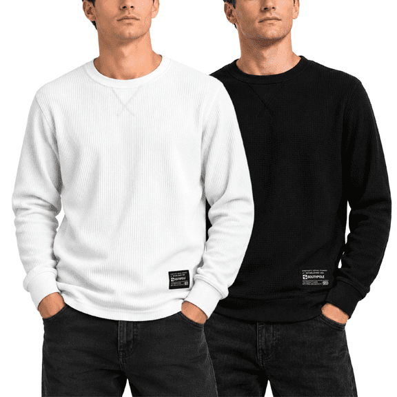 Southpole Mens Thermal Shirts - Crewneck and Henley Top Long Sleeve Thermal Shirts for Men 2 Pack
