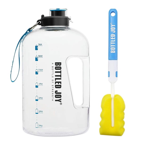 Bewildely Botella de agua de 1 galón con recordatorio de marcador de tiempo Jarra grande para beber a prueba de fugas Teteras Blanco claro