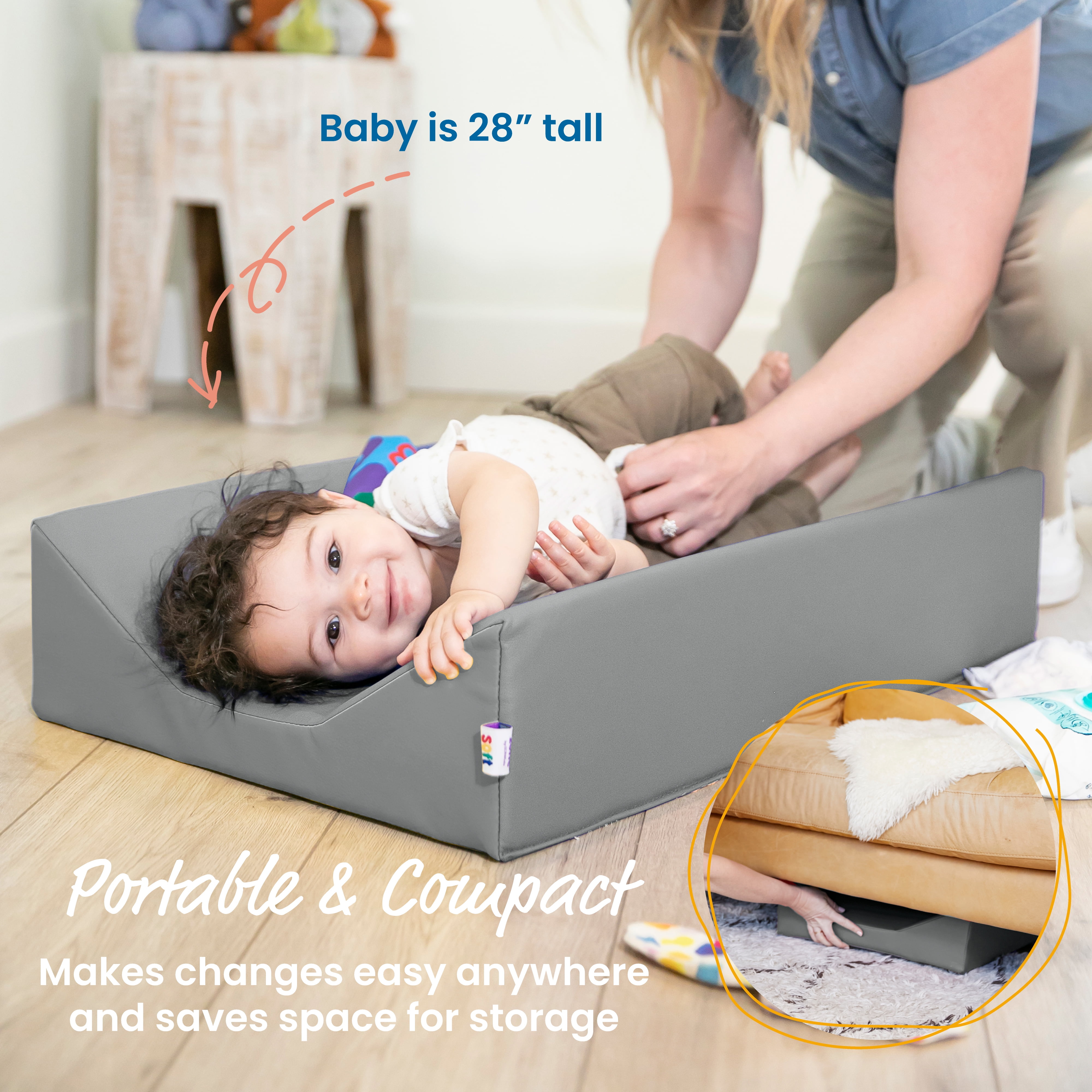 ECR4Kids SoftZone Baby Changing Pad with Carrying Handle, Newborn Essentials, Grey