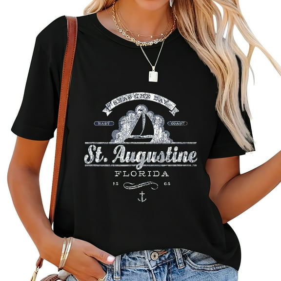 St. Augustine FL Sailboat Vintage Nautical Cute and Comfortable Women's T-Shirts with Eye-catching Print