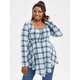 thumbnail image 2 of Camiseta Irregular Talla Extra a Cuadros Cuello Cuadrado Rosegal Mangas largas de talla grande, 2 of 5