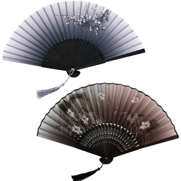 Silk Folding Fan, Vintage Chinese Style Hand Fan for Weddings & Dancing
