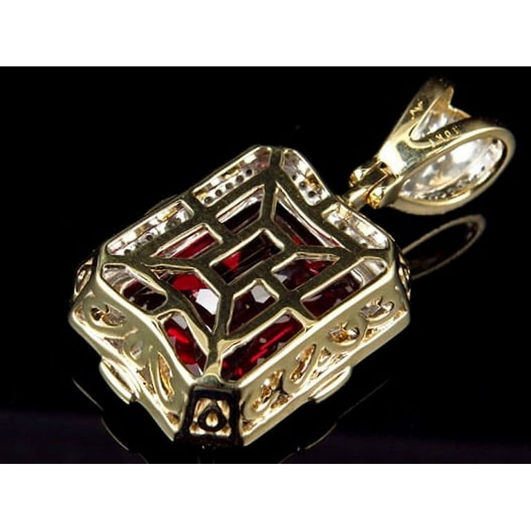 Men's 10K Yellow Gold Royal Created Ruby Gemstone Center Diamond