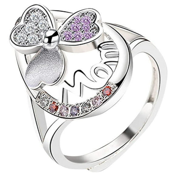 TopLLC Rings Women Girls WhiteS Gold Plated Rhinestone Heart MOM Letter the ring