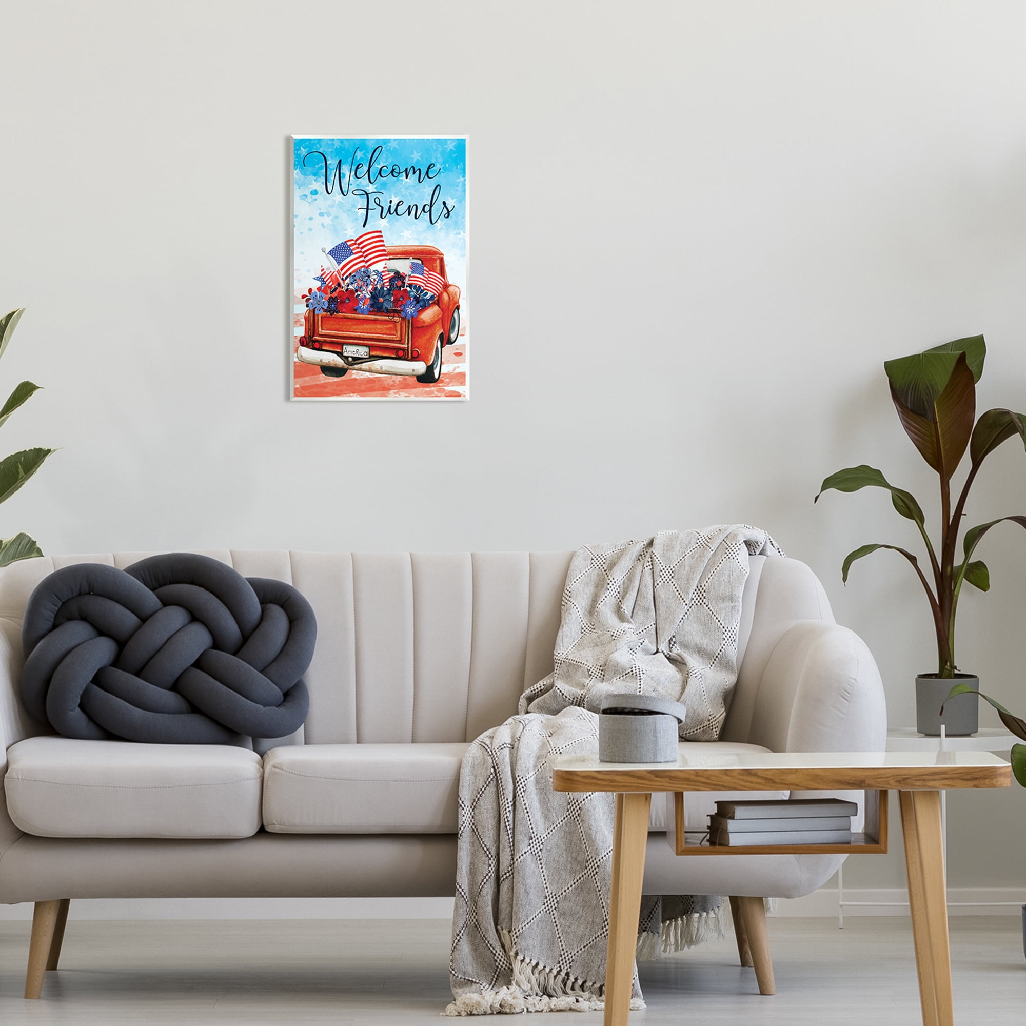 Stupell Welcome Friends Americana Pickup Truck Holiday Painting Wall Plaque Unframed Art Print Wall Art